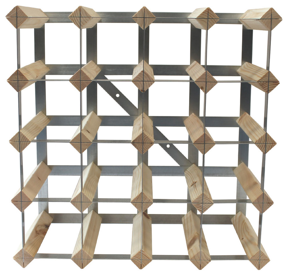 Fully Assembled Wooden Wine Rack Natural Pine & Galvanised Steel 20