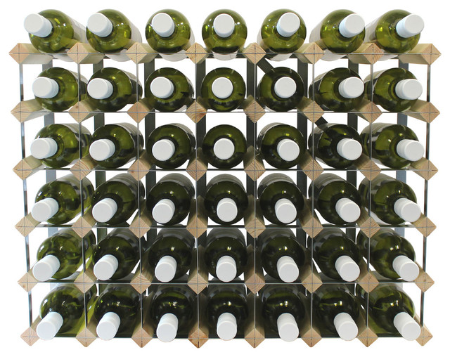 Fully Assembled Wooden Wine Rack Natural Pine & Galvanised Steel 40