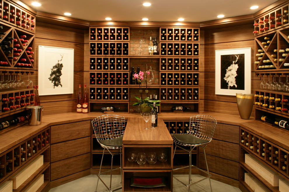 ニューヨークにあるトランジショナルスタイルのおしゃれなワインセラー (ワインラック) の写真