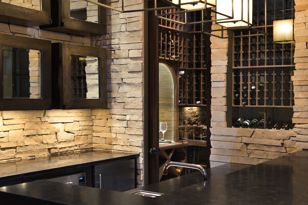 Photo of a contemporary wine cellar in Chicago.