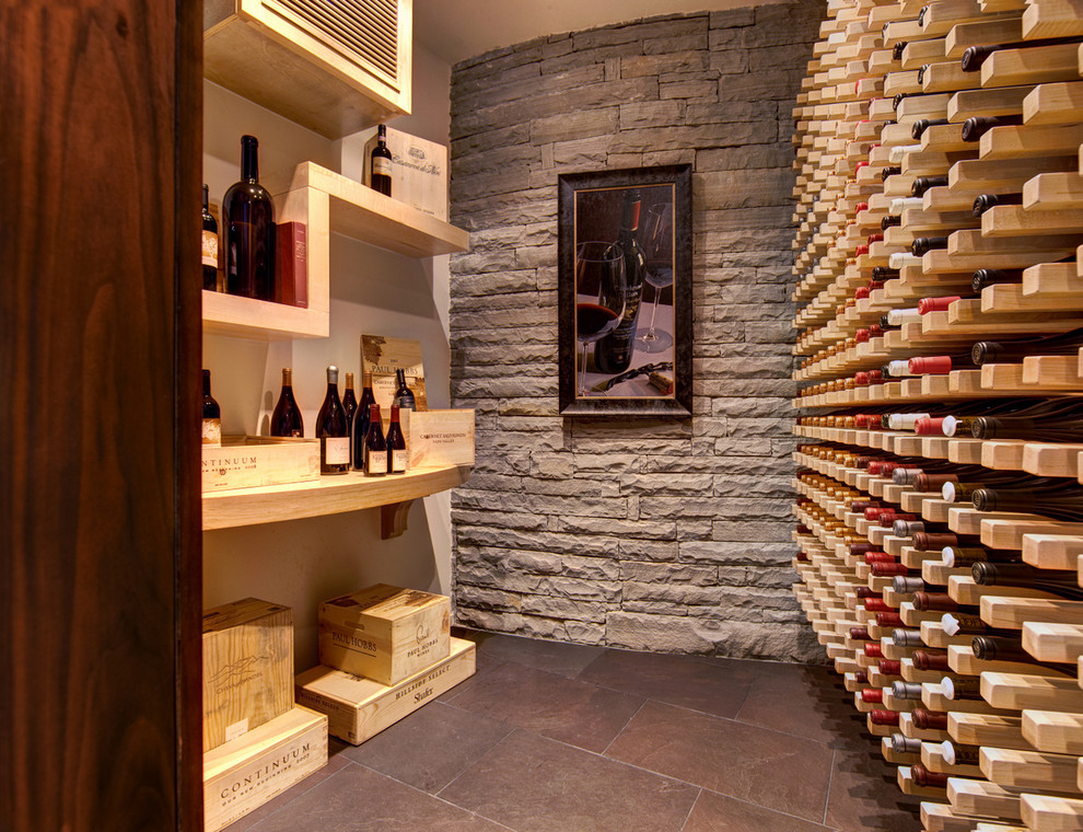 Inspiration for a contemporary wine cellar in Atlanta with storage racks.