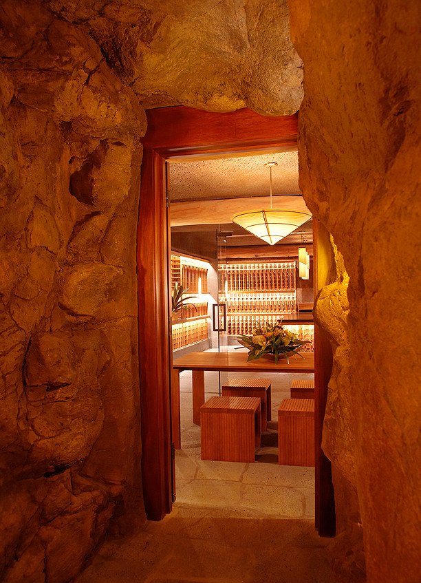 Design ideas for a world-inspired wine cellar in Hawaii.