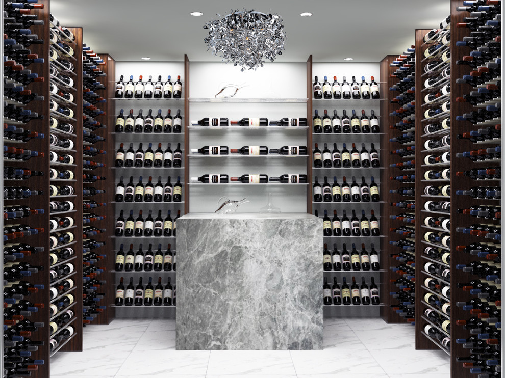 Photo of a medium sized contemporary wine cellar in New York.