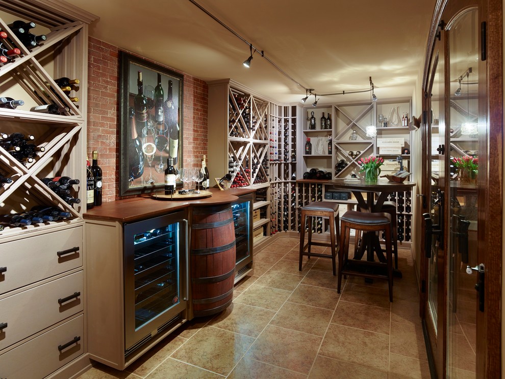 Traditional wine cellar in Philadelphia with storage racks.