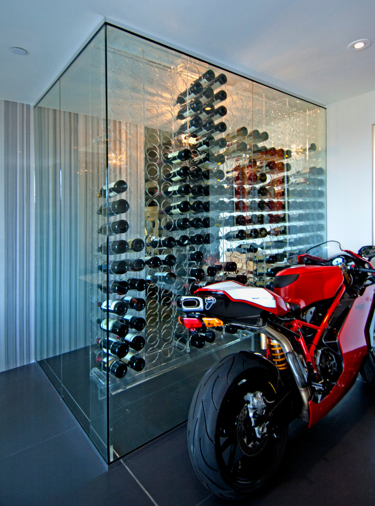 Inspiration for a contemporary wine cellar in Los Angeles with storage racks.