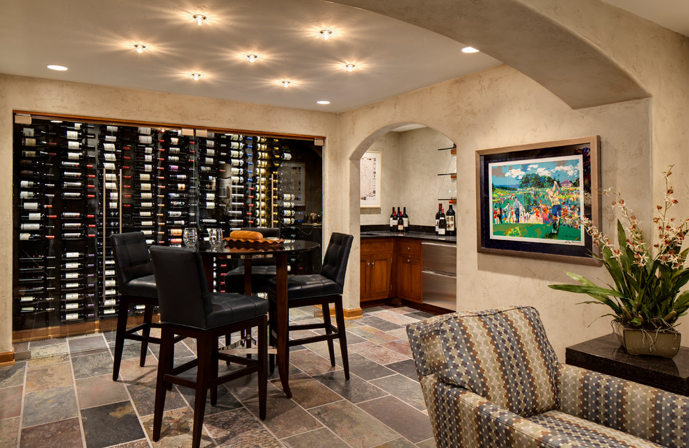 This is an example of a contemporary wine cellar in Milwaukee.