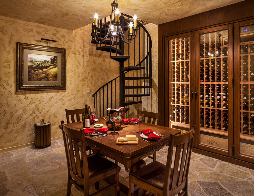 Traditional wine cellar in San Francisco with grey floors.