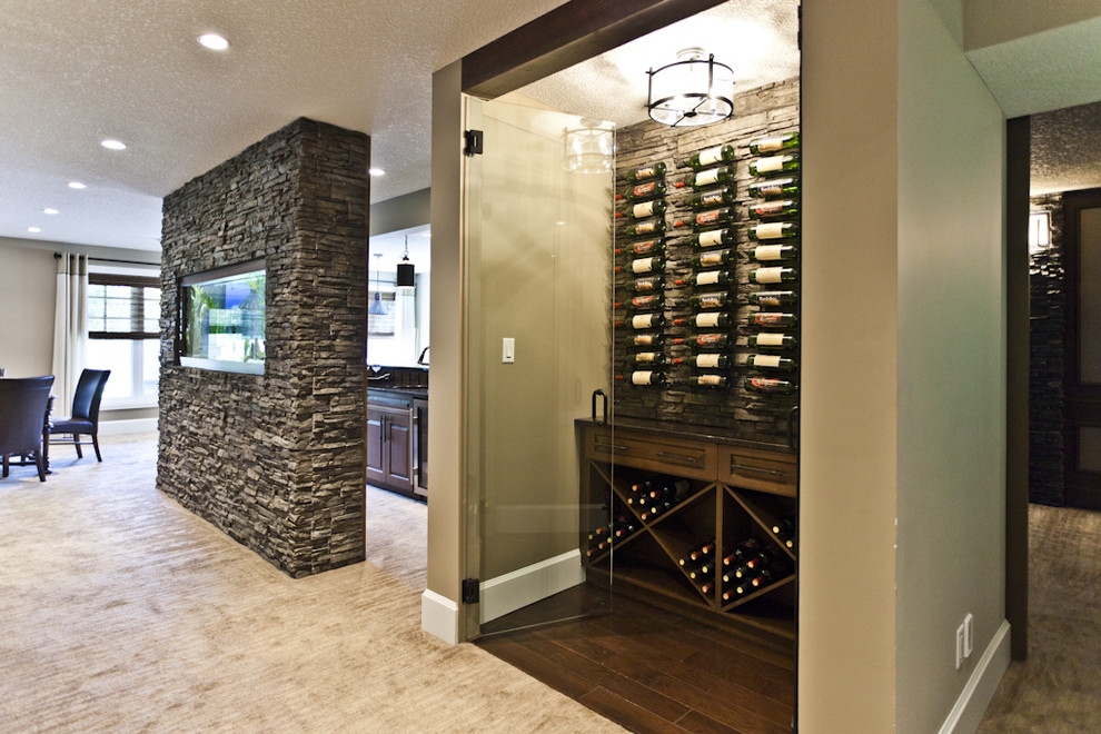 Trendy brown floor wine cellar photo in Edmonton