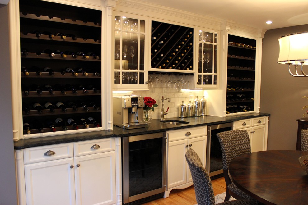 Luxurious Transitional Custom Wine Bar w/White & Soapstone