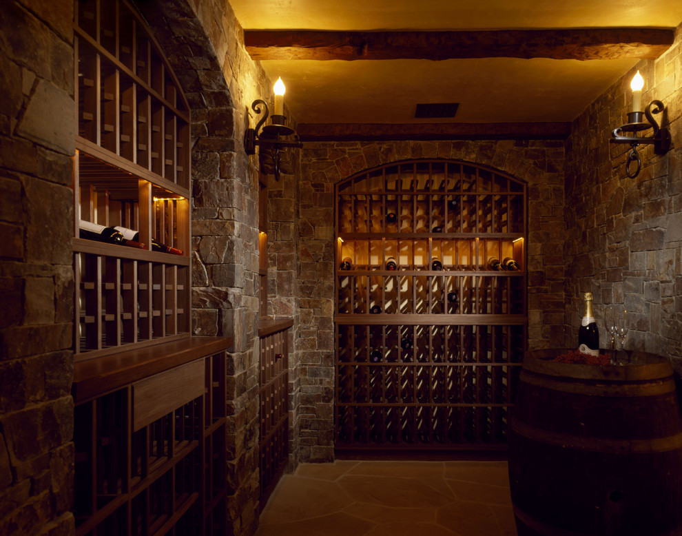 Inspiration for a rustic wine cellar remodel in San Francisco with storage racks