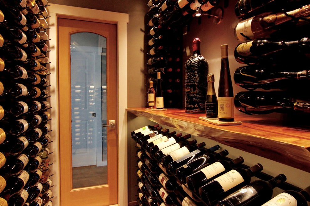 Example of a trendy wine cellar design in Seattle