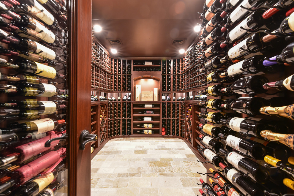 Design ideas for a medium sized traditional wine cellar in Boston with storage racks.
