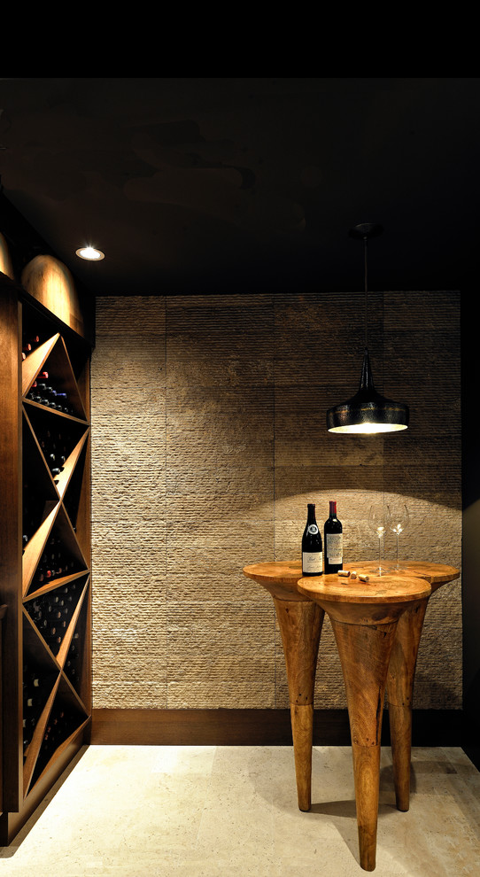 Cette image montre une cave à vin design avec des casiers losange.