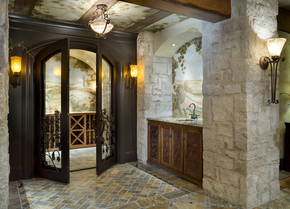 Inspiration for a huge modern wine cellar remodel in Kansas City with diamond bins