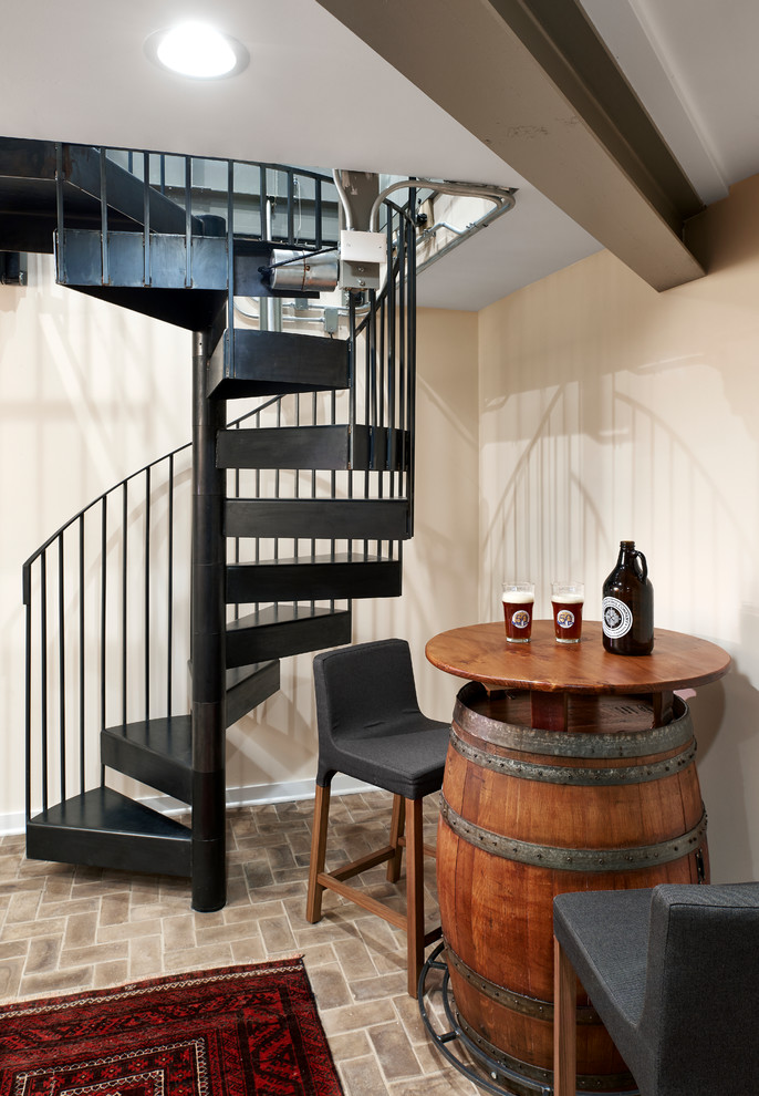 This is an example of a medium sized nautical wine cellar in Minneapolis with limestone flooring and beige floors.