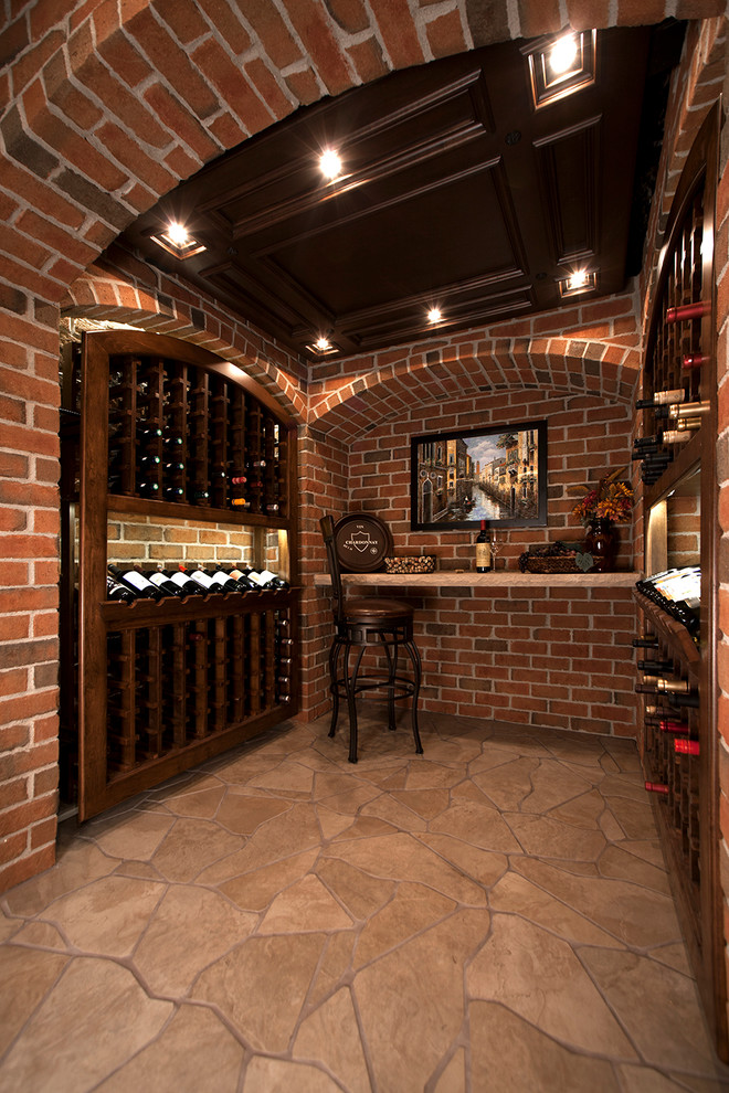 Example of a classic wine cellar design in Philadelphia with storage racks