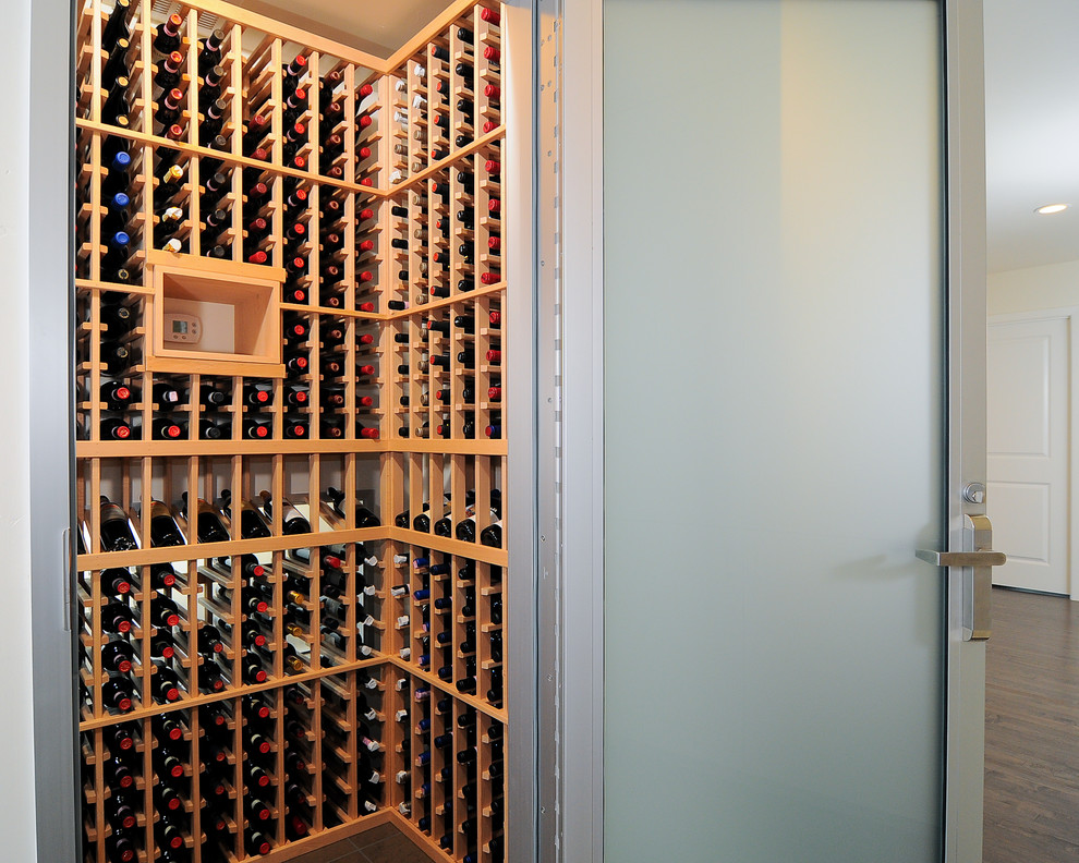 Photo of a contemporary wine cellar in Sacramento with storage racks.