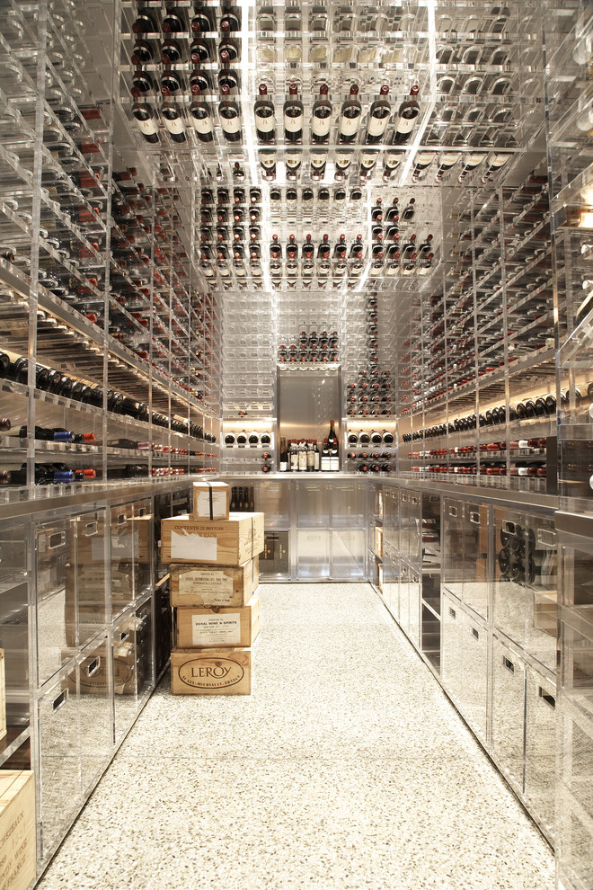 Contemporary wine cellar in San Francisco with storage racks.