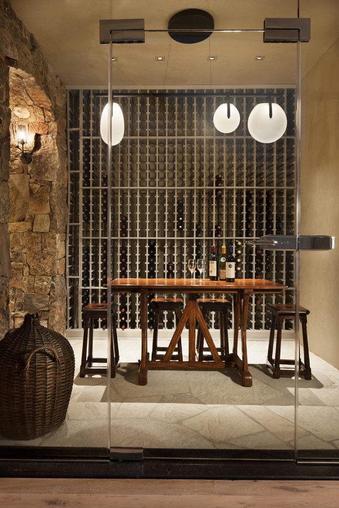 Inspiration for a contemporary wine cellar in Denver.