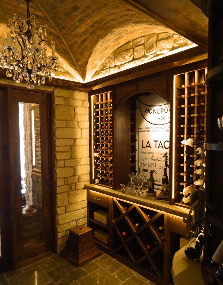 Photo of a midcentury wine cellar in Houston.
