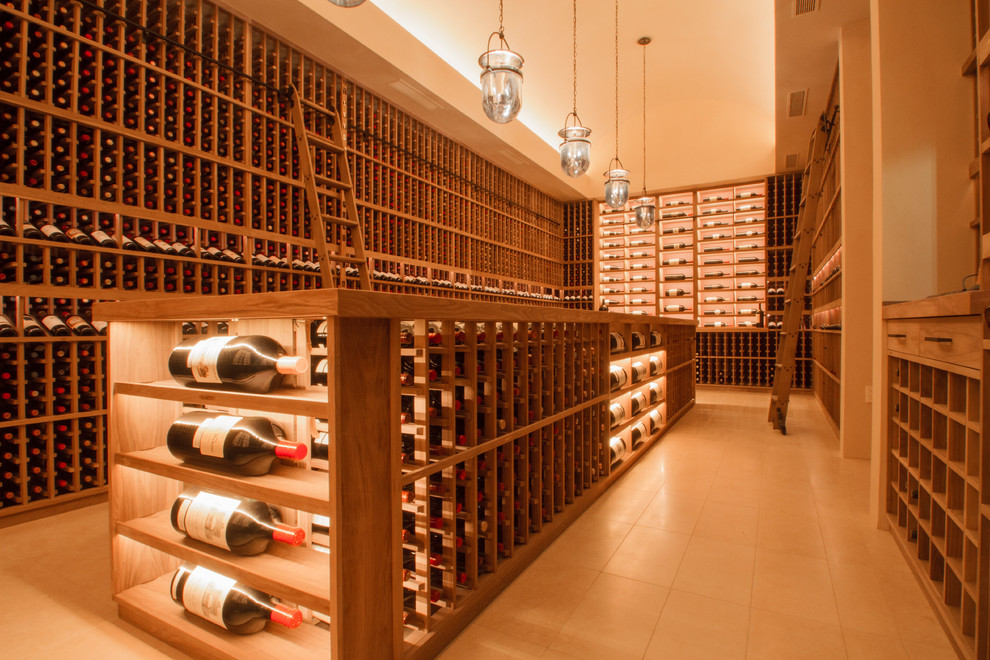 Design ideas for an expansive classic wine cellar in San Francisco with ceramic flooring and storage racks.