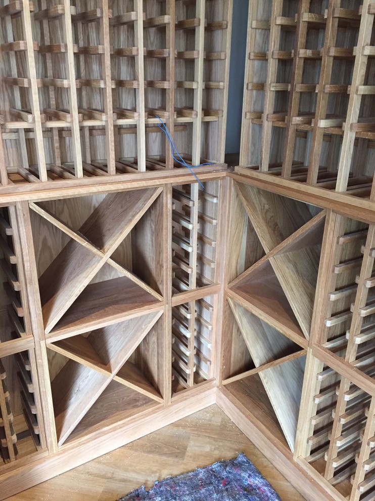 Private wine cellar in Wirral using oak racks, cubes and shelves