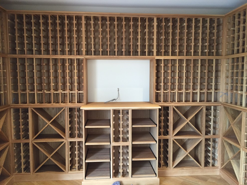 Private wine cellar in Wirral using oak racks, cubes and shelves