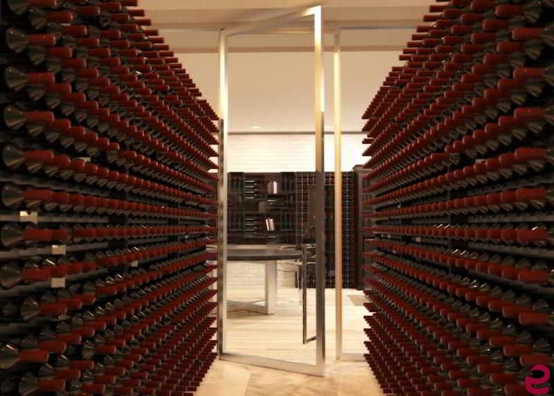 Modern wine cellar in Venice with storage racks.