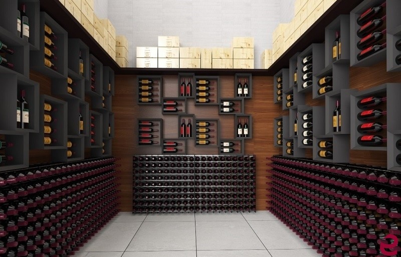 Example of a minimalist wine cellar design in Venice with storage racks