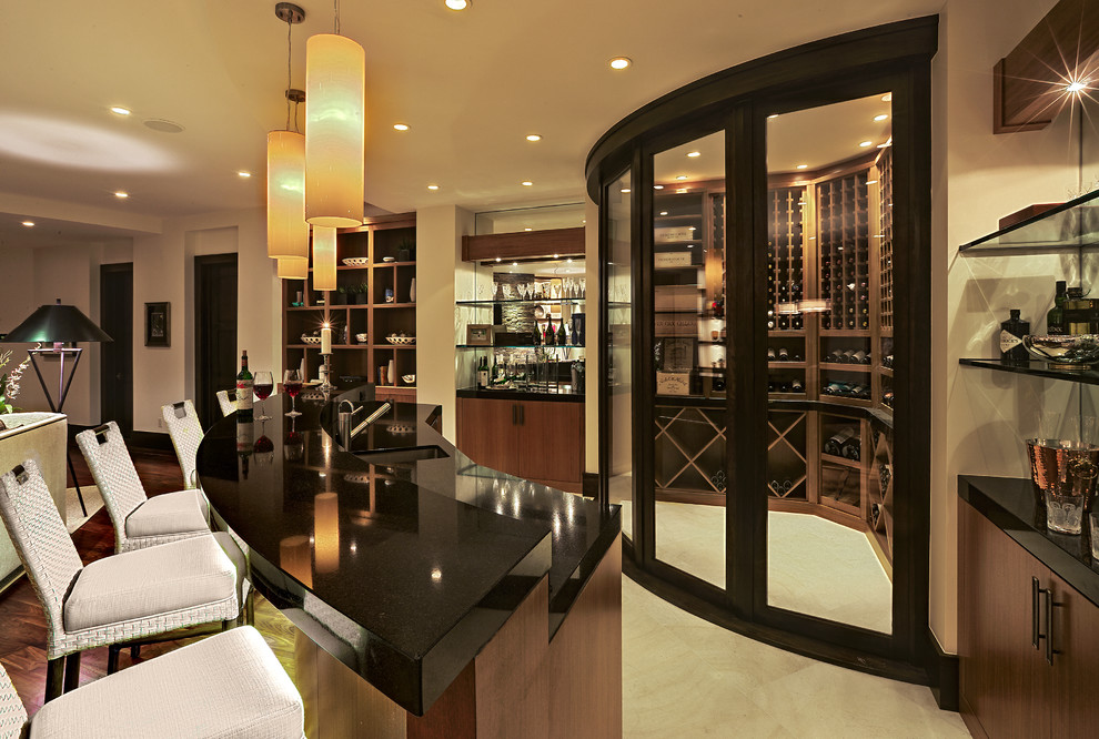 Wine cellar - large transitional limestone floor wine cellar idea in Salt Lake City with display racks