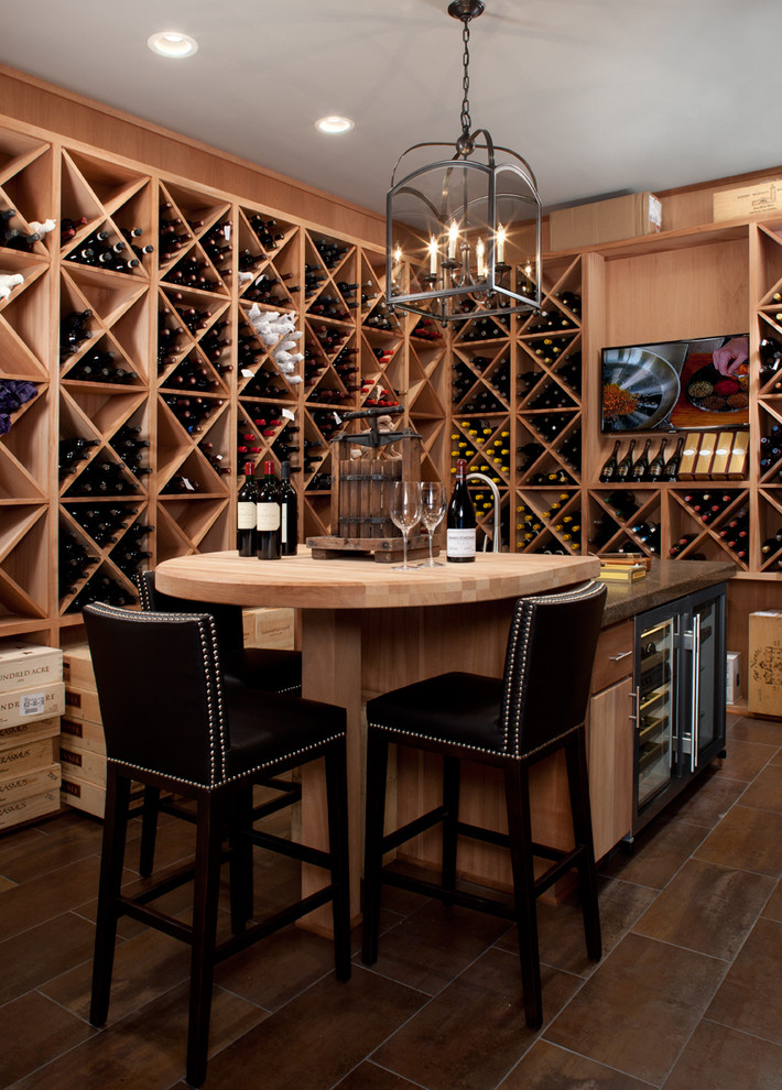 Contemporary wine cellar in Detroit with cube storage.