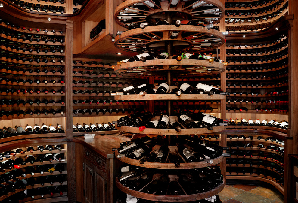 Traditional wine cellar in Denver with storage racks.