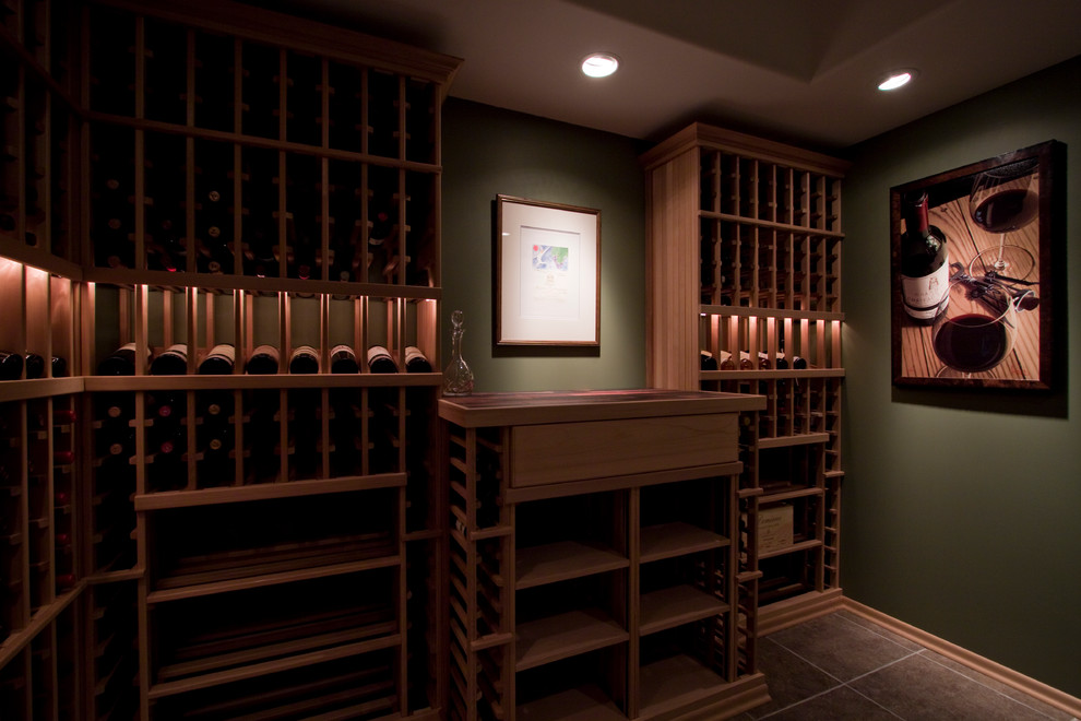 Design ideas for a medium sized classic wine cellar in Other with ceramic flooring and storage racks.