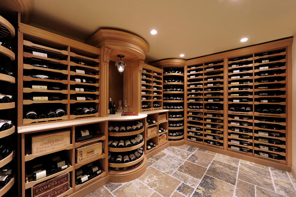 This is an example of a classic wine cellar in Grand Rapids with display racks.