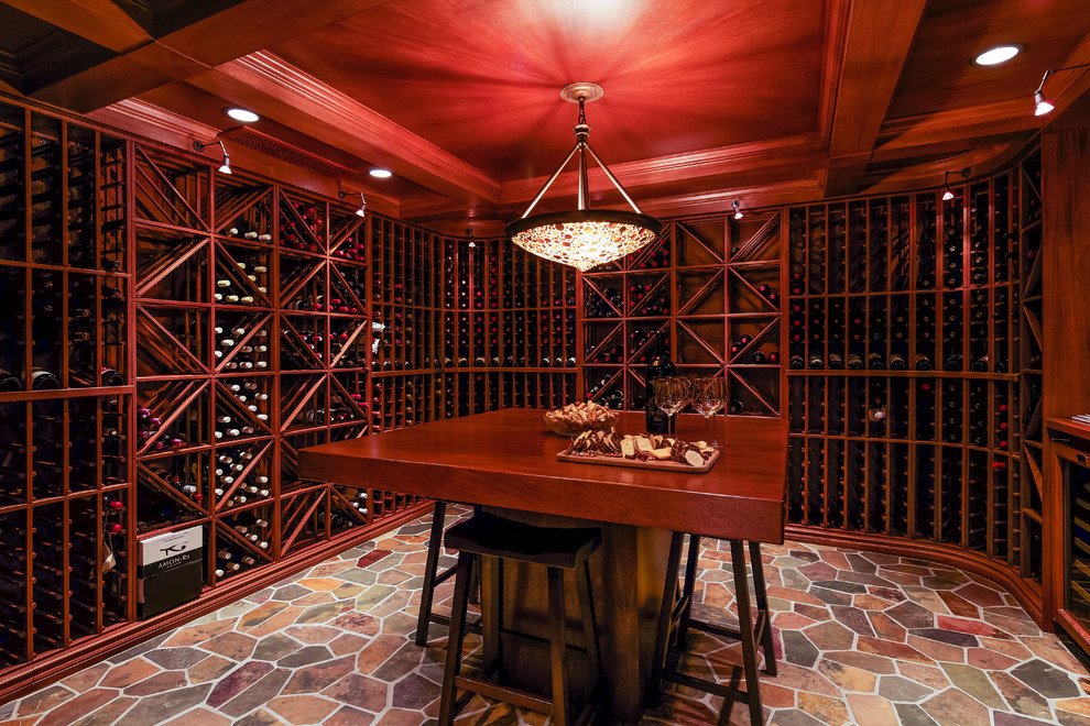 Design ideas for a classic wine cellar in Calgary with storage racks.