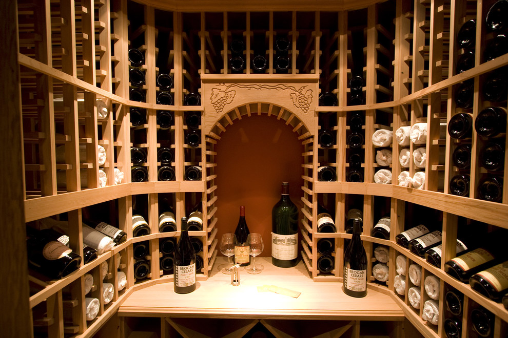 Elegant wine cellar photo in San Francisco with storage racks