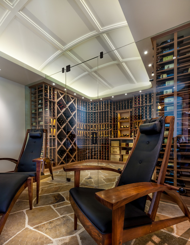 Example of a trendy wine cellar design in Detroit