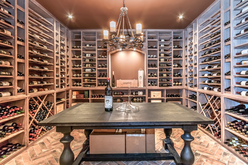 Inspiration for a traditional wine cellar in New York with storage racks.