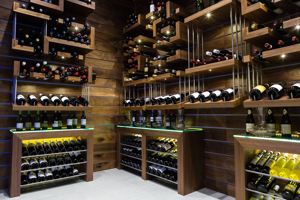 Design ideas for a large contemporary wine cellar in Other with display racks.