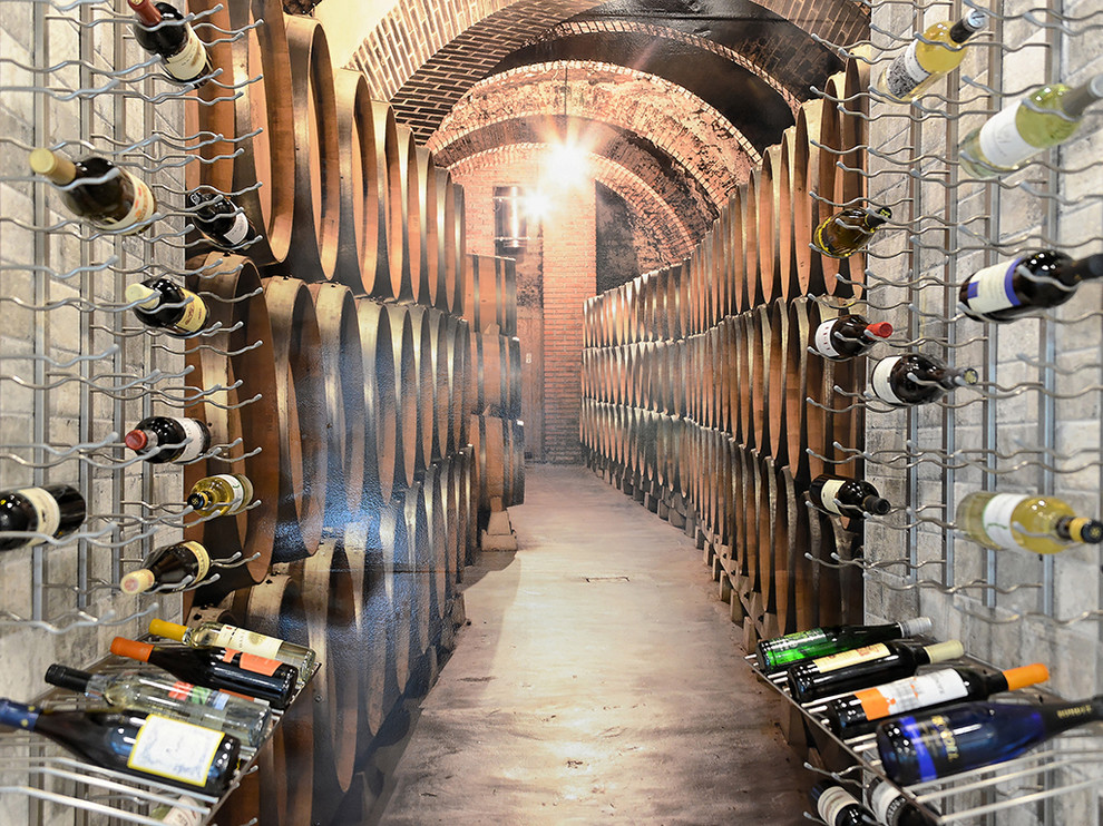 Inspiration for a medium sized classic wine cellar in Tampa with porcelain flooring and storage racks.