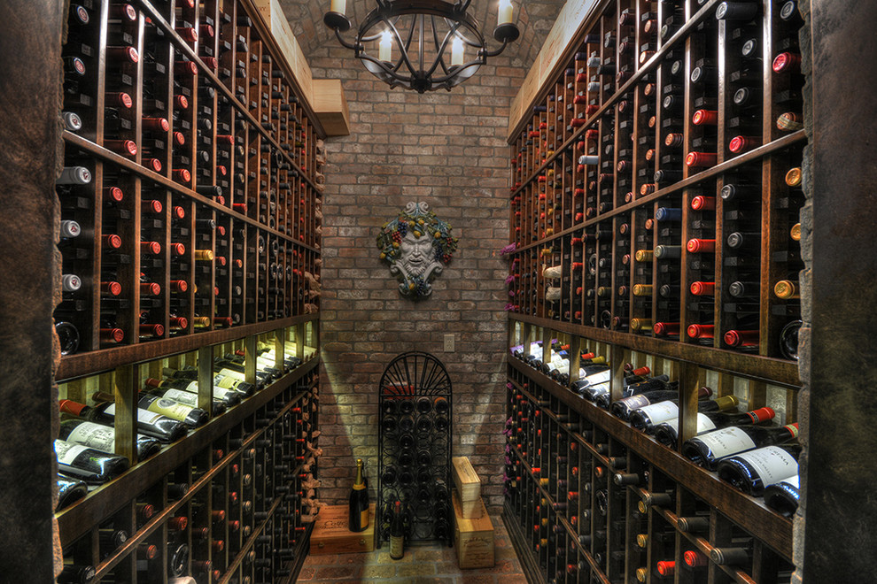 Traditional Wine Cellar with Mahogany Racking in Houston, Texas