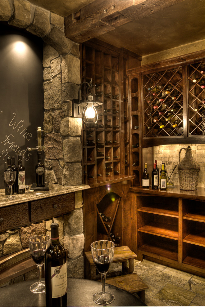 Inspiration for a rustic wine cellar remodel in Minneapolis