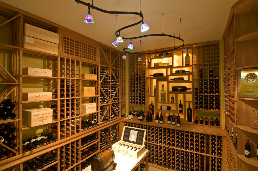 Design ideas for a large classic wine cellar in Austin with storage racks.