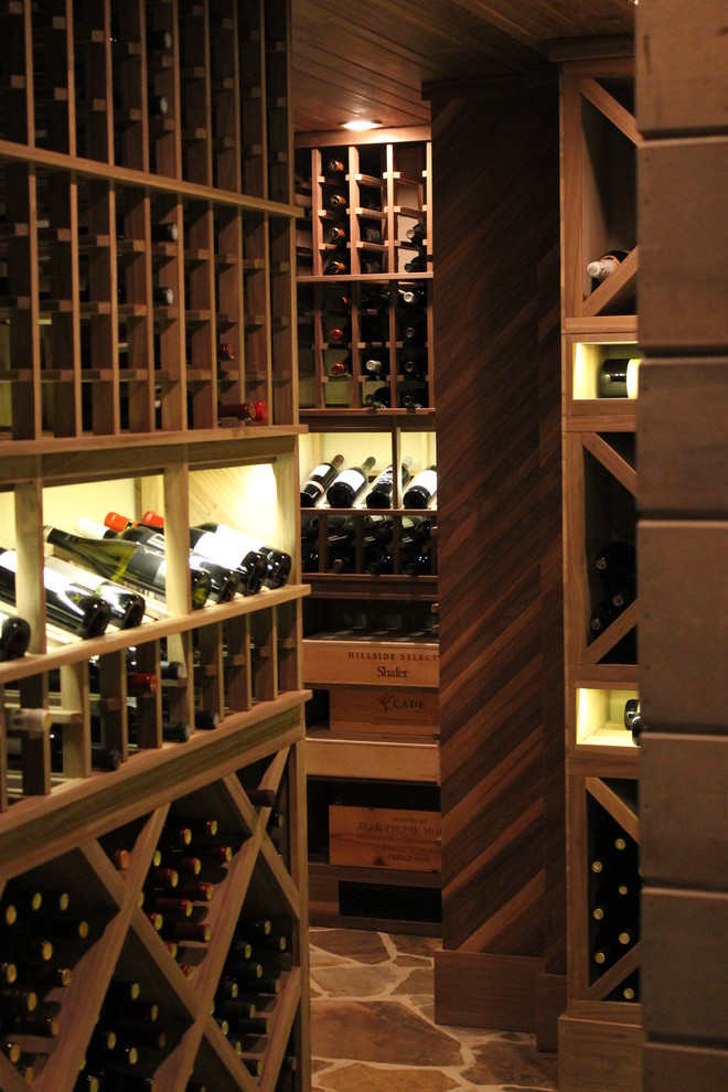 Unstained Black Walnut Custom Wine Cellar Traditional Wine Cellar