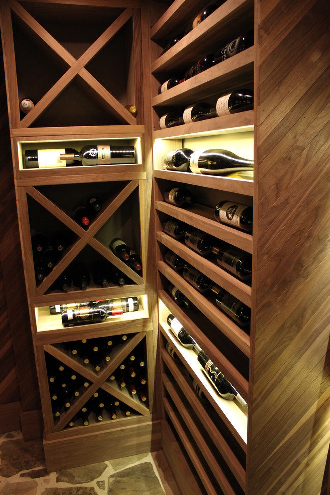 Unstained Black Walnut Custom Wine Cellar Traditional Wine Cellar