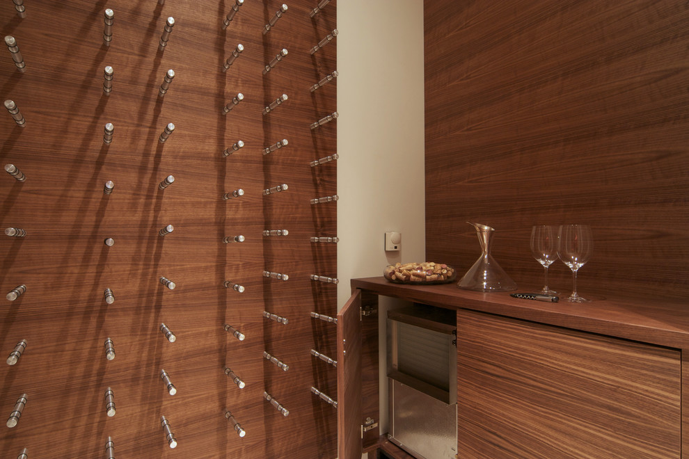 Cette image montre une cave à vin minimaliste de taille moyenne avec des casiers.