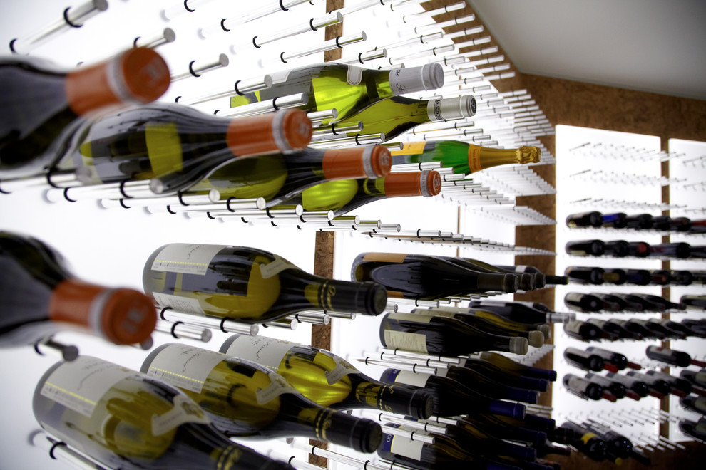 This is an example of a large modern wine cellar in New York.