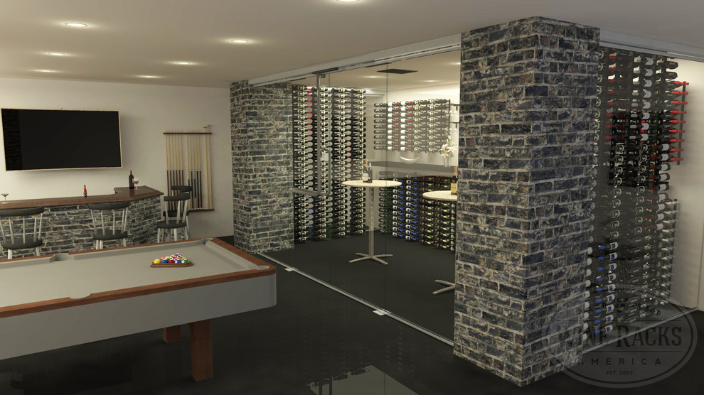 Inspiration for a mid-sized modern concrete floor wine cellar remodel in Salt Lake City with display racks