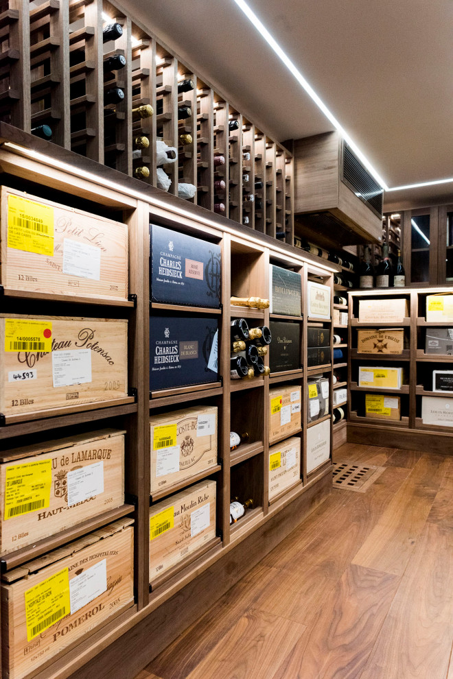 Example of a trendy wine cellar design in London