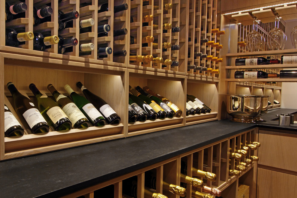 Photo of a contemporary wine cellar in London.